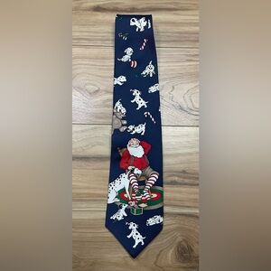 Hallmark Navy Blue Christmas Tie with Santa and Dalmatian Design